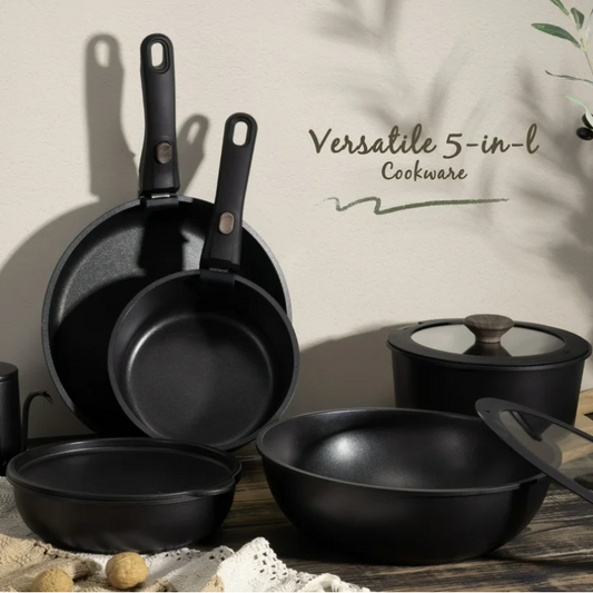 Astercook 20-Piece Nonstick Pots and Pans Set with Detachable Handles, Induction Cookware Set, Oven & Dishwasher Safe, Stackable RV Kitchen Set Black