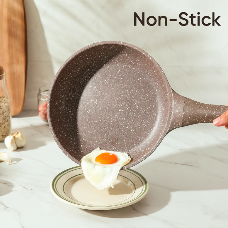 Carote Non Stick Pots and Pans Set, 7Pcs Induction Kitchen Cookware Sets (Brown)