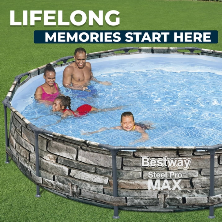 Bestway Steel Pro MAX 12' x 30" Metal Frame Above Ground Pool, Filter Pump & Cartridge, Stone