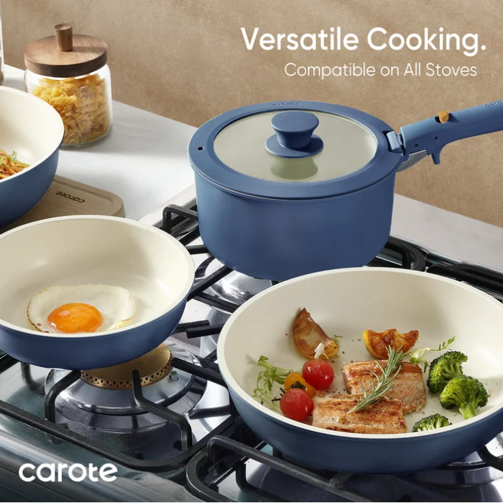 Carote 5 Pcs Pots and Pans Nonstick, Cookware Set with Detachable Handles, Oven Safe, Induction Ready, Stackable Kitchen Cooking Set, Navy Blue