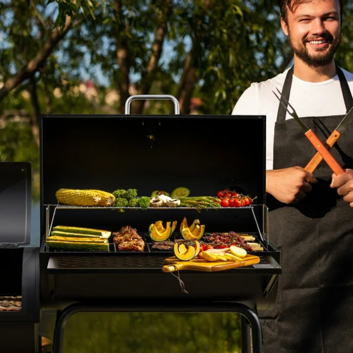 Royal Gourmet 30" Barrel Charcoal Grill with Offset Smoker CC1830F Outdoor BBQ Backyard Grill Black