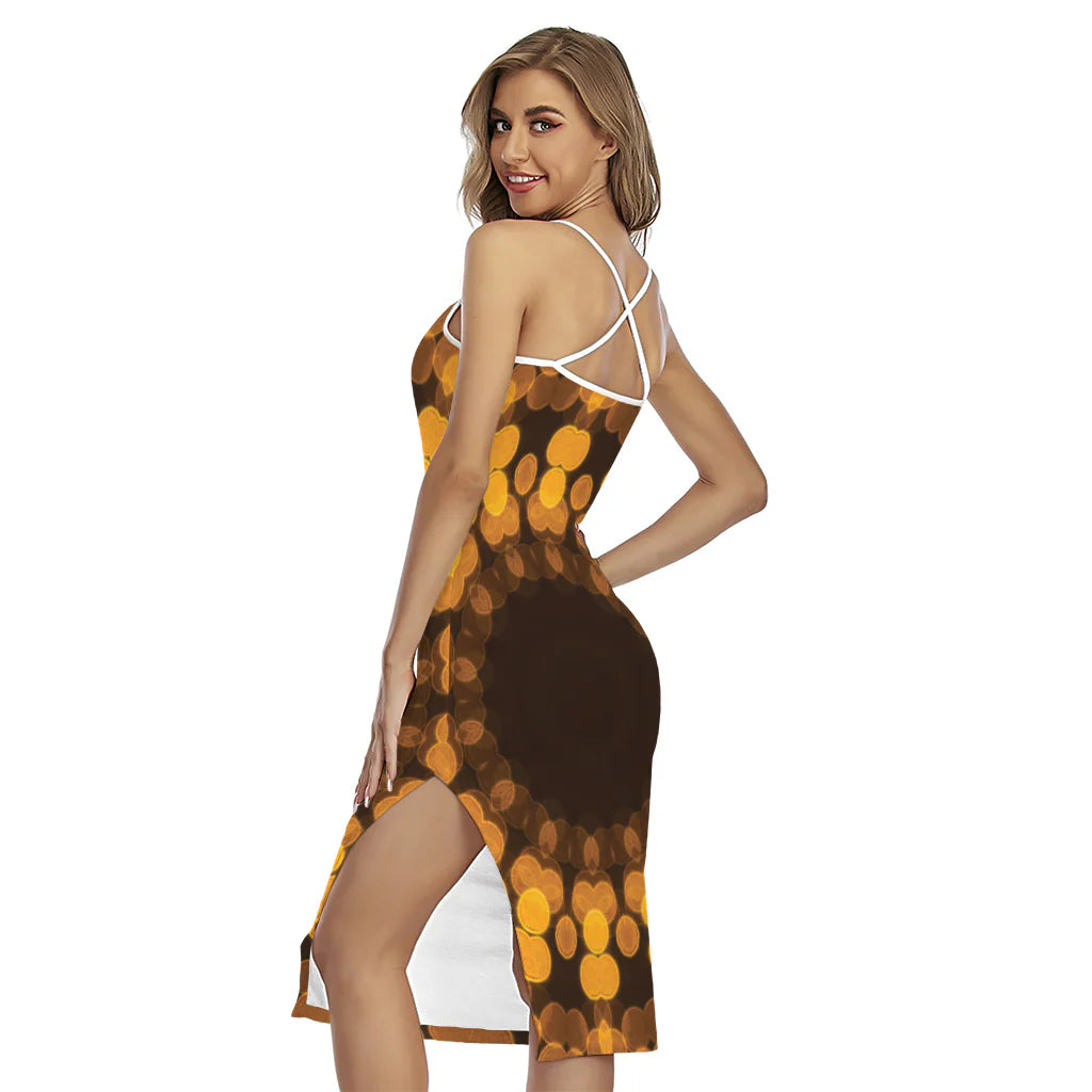 Yellow Spot Kaleidoscope Print Cross Back Cami Dress