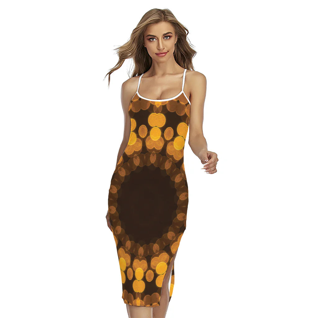 Yellow Spot Kaleidoscope Print Cross Back Cami Dress