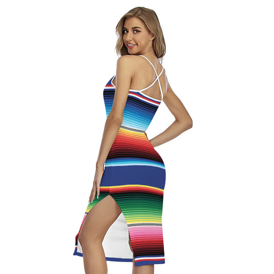Ethnic Mexican Serape Pattern Print Cross Back Cami Dress