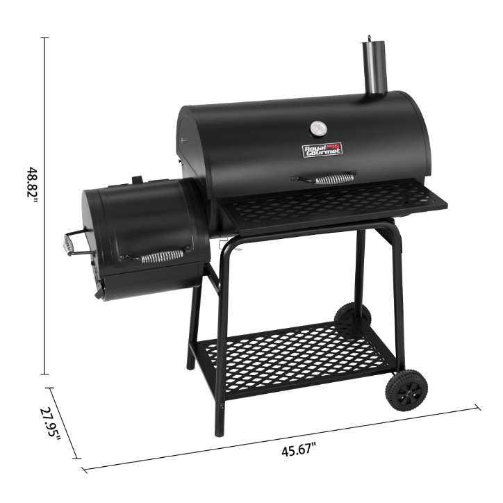 Royal Gourmet CC1830FC 28" Charcoal Grill Offset Smoker with Cover 855 Sq In Outdoor BBQ Grill Black