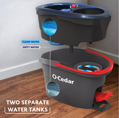 O-Cedar RinseClean Spin Mop and Bucket System 2 Tank Microfiber Mop Hands Free Floor Cleaning System
