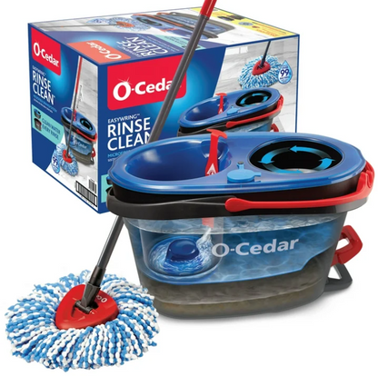 O-Cedar RinseClean Spin Mop and Bucket System 2 Tank Microfiber Mop Hands Free Floor Cleaning System