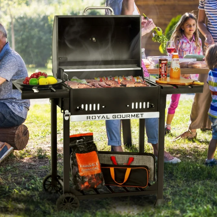 Royal Gourmet CD1824ET 24 Inch Movable Charcoal BBQ Grill with Foldable Side Shelves Outdoor Backyard Grill