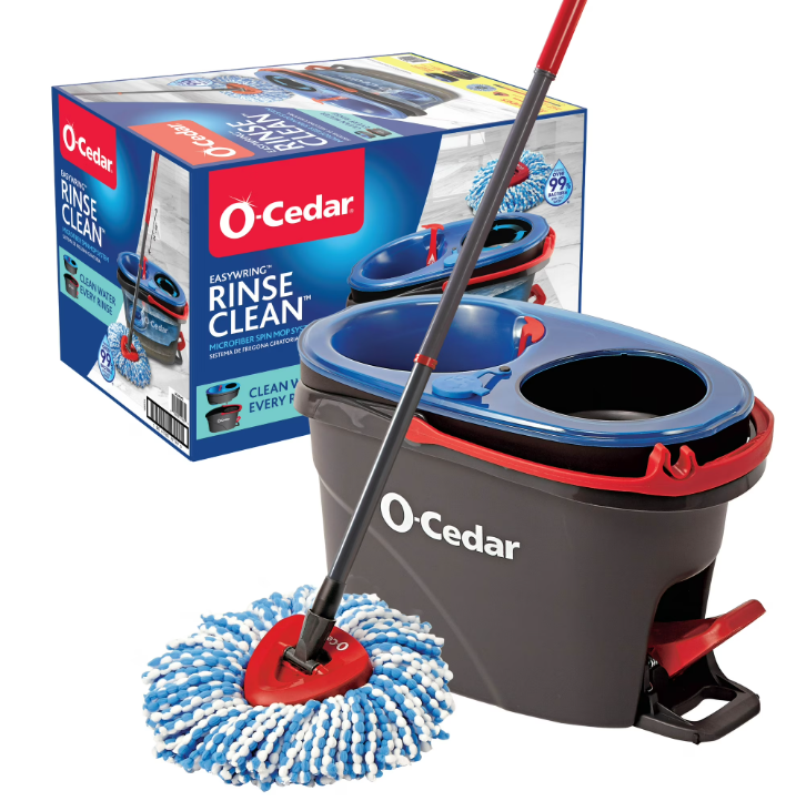 O-Cedar RinseClean Spin Mop and Bucket System 2 Tank Microfiber Mop Hands Free Floor Cleaning System