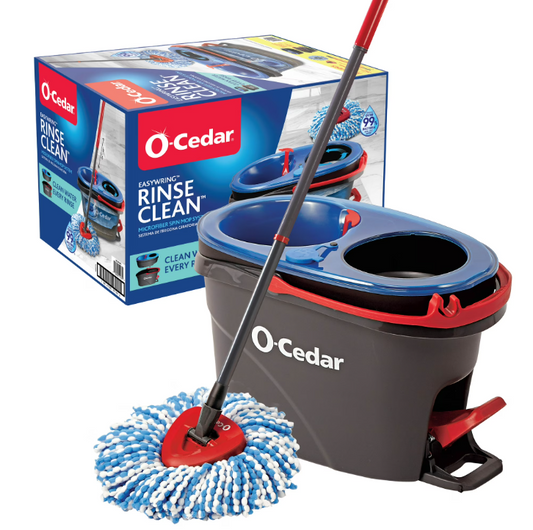 O-Cedar RinseClean Spin Mop and Bucket System 2 Tank Microfiber Mop Hands Free Floor Cleaning System