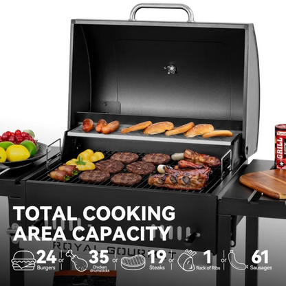 Royal Gourmet CD1824ET 24 Inch Movable Charcoal BBQ Grill with Foldable Side Shelves Outdoor Backyard Grill