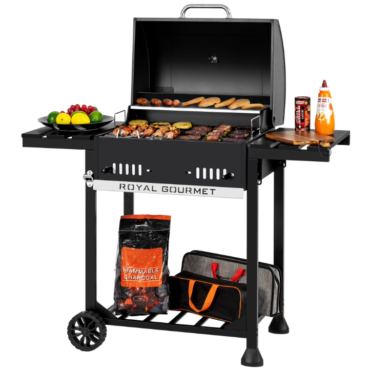 Royal Gourmet CD1824ET 24 Inch Movable Charcoal BBQ Grill with Foldable Side Shelves Outdoor Backyard Grill