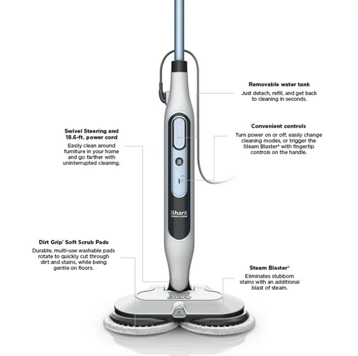 Shark Steam & Scrub Steam Mop S8200 Steam Blaster Scrubbing Sanitizing Mop for Sealed Hard Floors