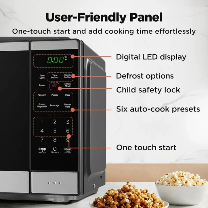 BLACK+DECKER 0.9 Cu Ft Countertop Microwave Oven 900W Digital Control 10 Power Levels Black