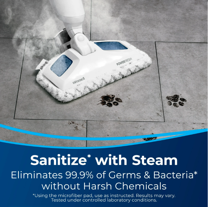 BISSELL PowerFresh Steam Mop 19405 Scrubbing Sanitizing Steam Cleaner for Sealed Hard Floors SmartSet Steam Control