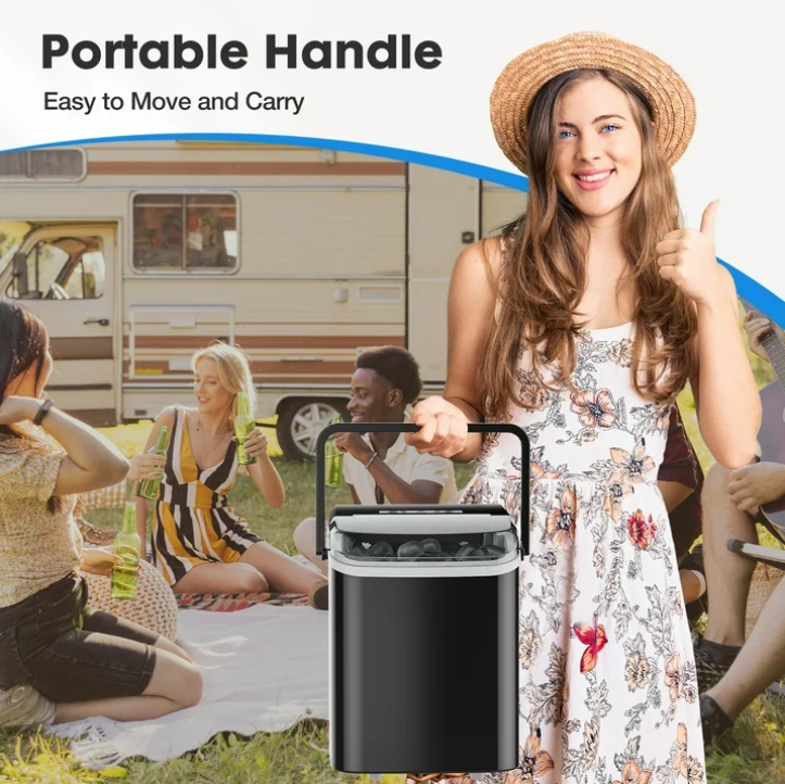 EDX Countertop Ice Maker Portable Ice Machine 26.5Lbs/24H Self Cleaning with Handle Ice Scoop Black