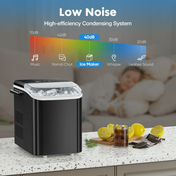 EDX Countertop Ice Maker Portable Ice Machine 26.5Lbs/24H Self Cleaning with Handle Ice Scoop Black