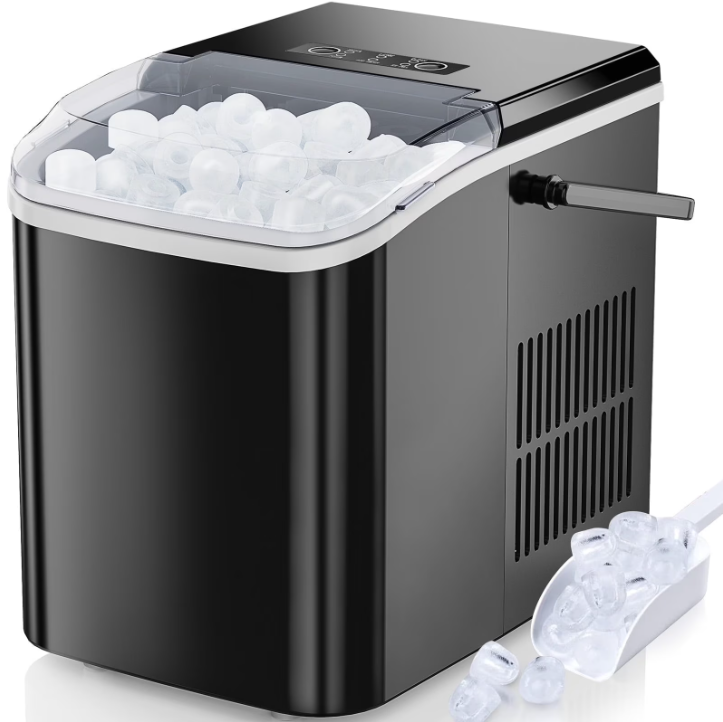 EDX Countertop Ice Maker Portable Ice Machine 26.5Lbs/24H Self Cleaning with Handle Ice Scoop Black