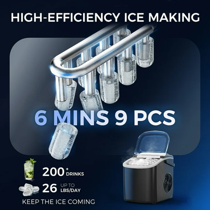 Simzlife Countertop Ice Maker 26Lbs/24H Portable Ice Machine Bullet Ice Auto Cleaning for Home Office