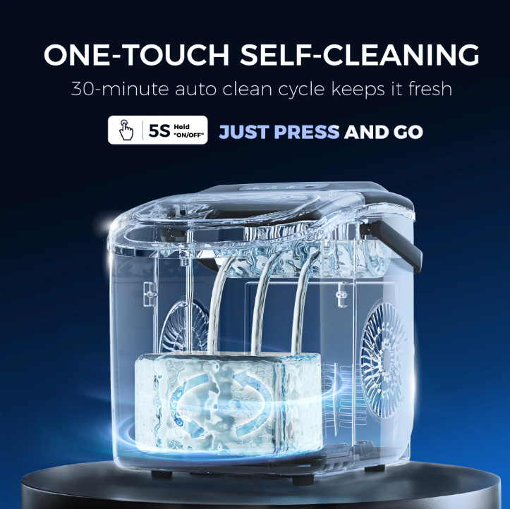 Simzlife Countertop Ice Maker 26Lbs/24H Portable Ice Machine Bullet Ice Auto Cleaning for Home Office