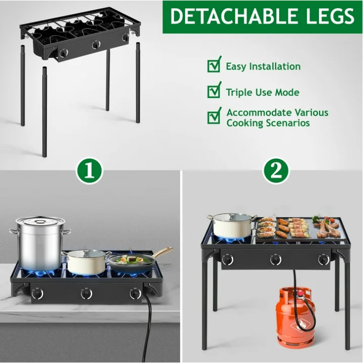 Ktaxon 3 Burner Gas Propane Cooker Outdoor Camping Picnic Stove Stand BBQ Grill, Outdoor Camping Gear & Accessories | Portable Stoves, Cookware, Lanterns