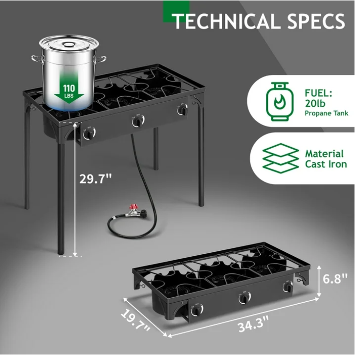 Ktaxon 3 Burner Gas Propane Cooker Outdoor Camping Picnic Stove Stand BBQ Grill, Outdoor Camping Gear & Accessories | Portable Stoves, Cookware, Lanterns