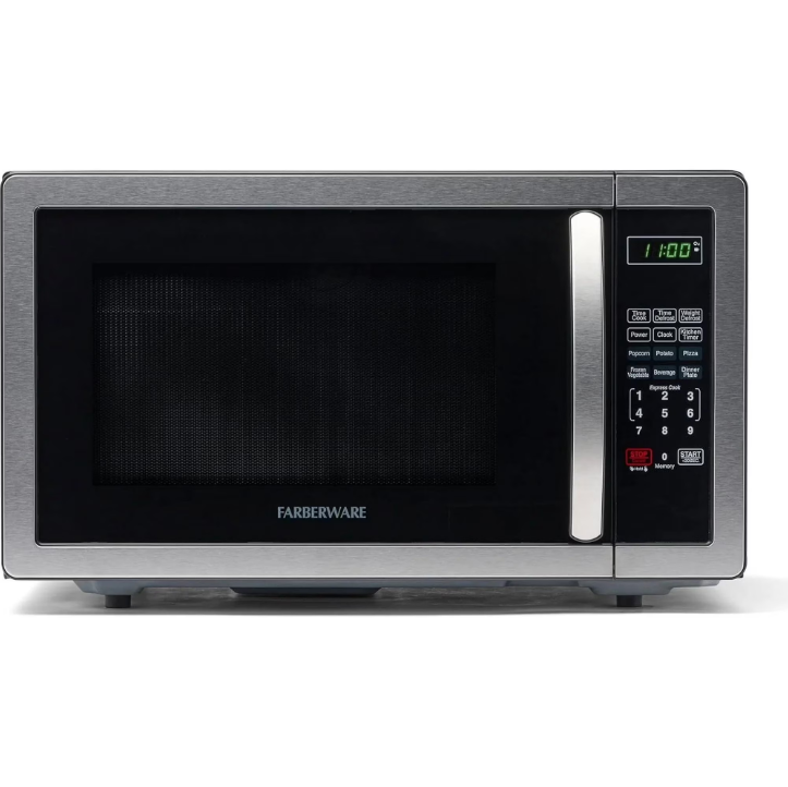 Farberware 1.1 Cu Ft Countertop Microwave Oven 1000W Stainless Steel LED Display Kitchen Microwave