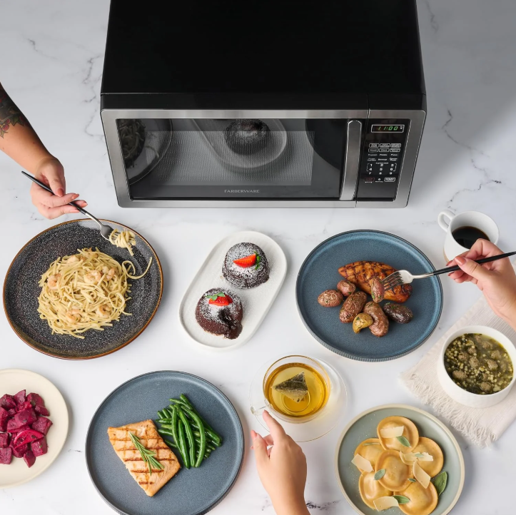 Farberware 1.1 Cu Ft Countertop Microwave Oven 1000W Stainless Steel LED Display Kitchen Microwave