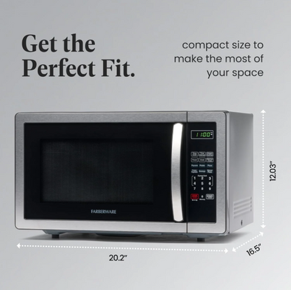 Farberware 1.1 Cu Ft Countertop Microwave Oven 1000W Stainless Steel LED Display Kitchen Microwave