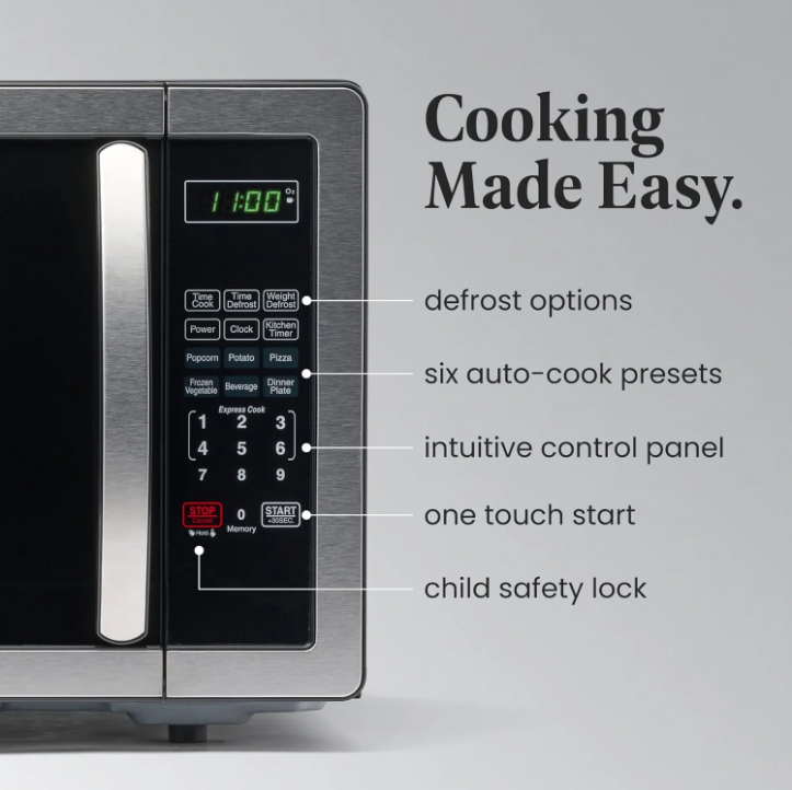 Farberware 1.1 Cu Ft Countertop Microwave Oven 1000W Stainless Steel LED Display Kitchen Microwave