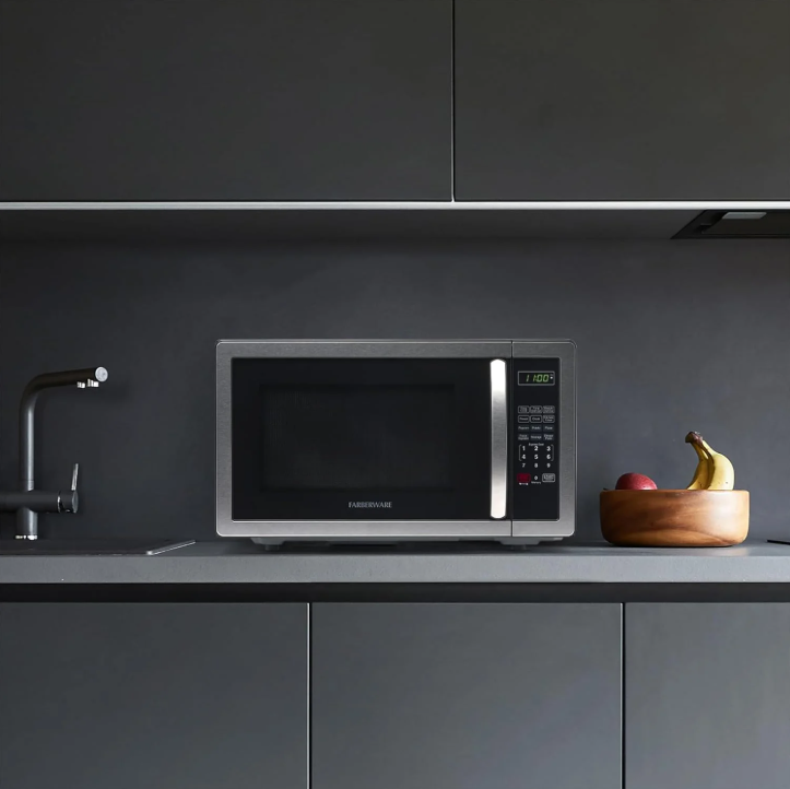 Farberware 1.1 Cu Ft Countertop Microwave Oven 1000W Stainless Steel LED Display Kitchen Microwave