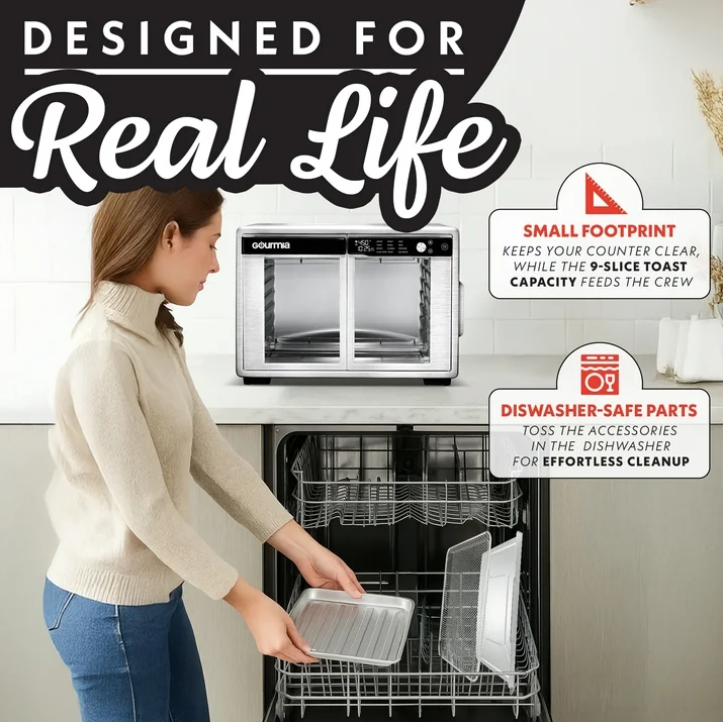 Gourmia 37 Qt Air Fryer French Door Toaster Oven 12 Cooking Presets Stainless Steel 9 Slice Oven