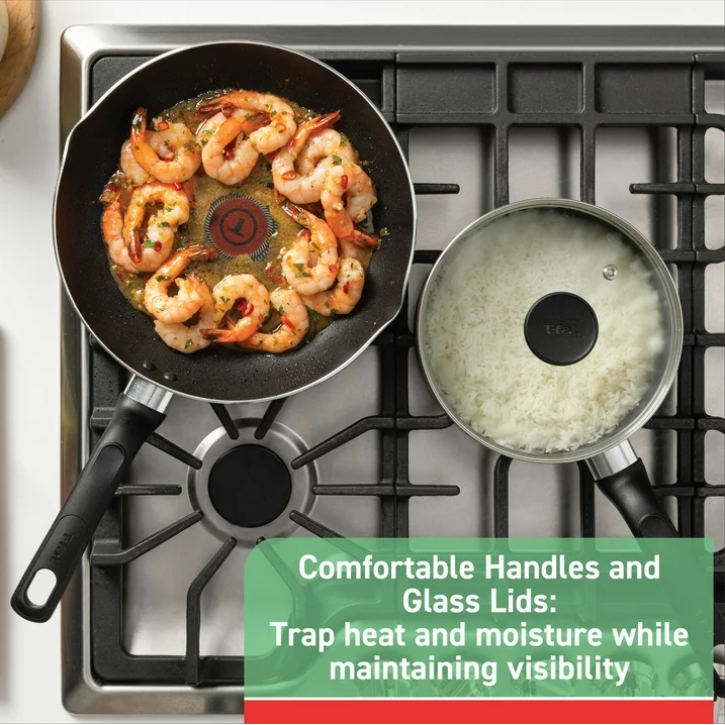 T-fal Easy Care 20 Piece Nonstick Cookware Set, Pots and Pans Set, Dishwasher Safe Kitchen Cookware Set Grey