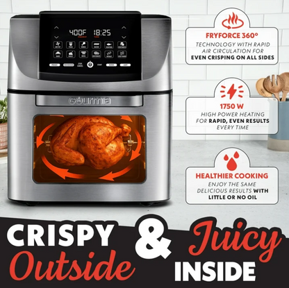 Gourmia 14 Qt Air Fryer Oven FryForce 360 Rotisserie 12 Presets Stainless Steel Countertop Oven