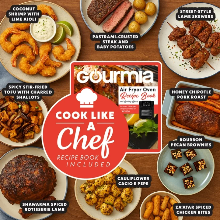 Gourmia 14 Qt Air Fryer Oven FryForce 360 Rotisserie 12 Presets Stainless Steel Countertop Oven