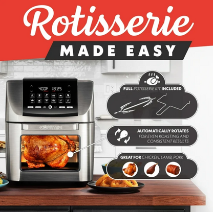 Gourmia 14 Qt Air Fryer Oven FryForce 360 Rotisserie 12 Presets Stainless Steel Countertop Oven