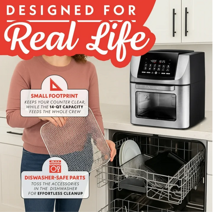 Gourmia 14 Qt Air Fryer Oven FryForce 360 Rotisserie 12 Presets Stainless Steel Countertop Oven