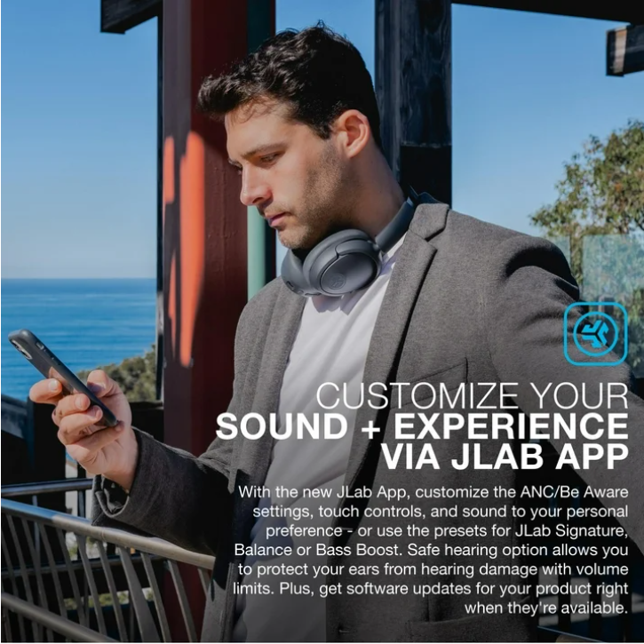 JLab JBuds Lux ANC Over Ear Wireless Headphones 70 Hour Battery Active Noise Cancelling Graphite