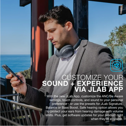 JLab JBuds Lux ANC Over Ear Wireless Headphones 70 Hour Battery Active Noise Cancelling Graphite