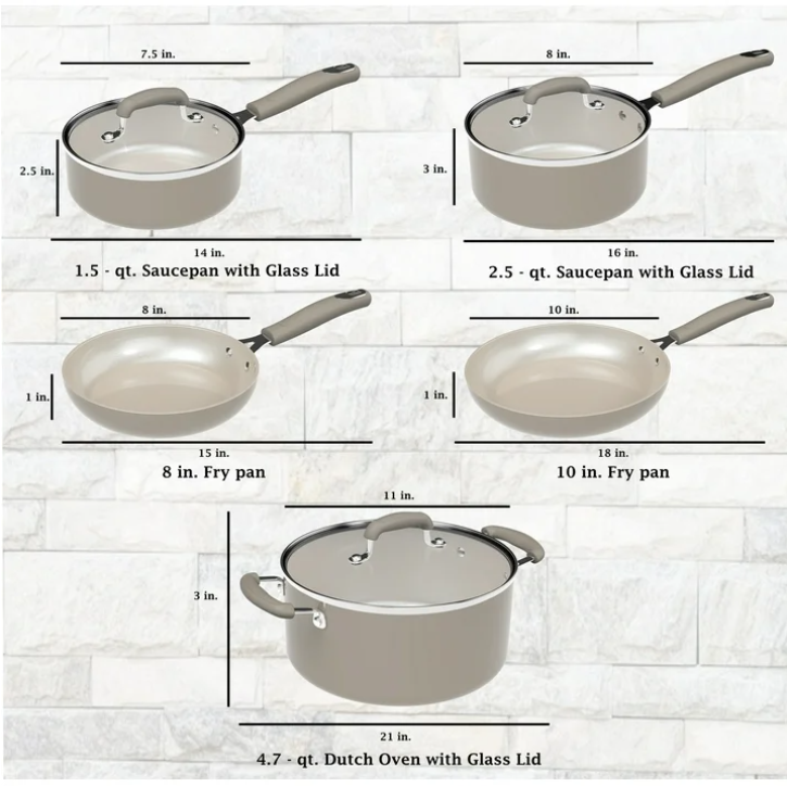 Mainstays 10 Piece Heavy Gauge Ceramic Cookware Set Nonstick Pots and Pans Kitchen Cookware Set