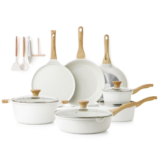 SENSARTE 23 Piece Ceramic Nonstick Cookware Set Induction Compatible Pots and Pans Set White Kitchen Set