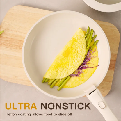 Astercook 22 Piece Pots and Pans Set Non Stick, Cookware Set with Detachable Handles, Oven Safe, Induction Ready, Stackable RV Kitchen Cooking Set, Cream White