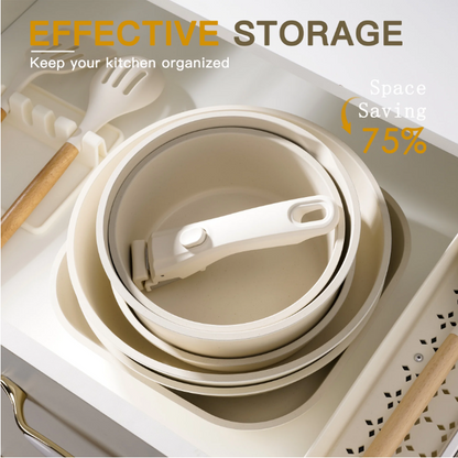 Astercook 22 Piece Pots and Pans Set Non Stick, Cookware Set with Detachable Handles, Oven Safe, Induction Ready, Stackable RV Kitchen Cooking Set, Cream White