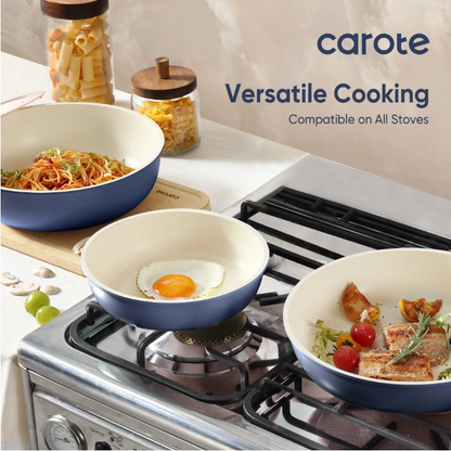 Carote 4 Pcs Nonstick Cookware Sets, Pots and Pans Set with Detachable Handles, Oven Safe, Induction Cookware, Stackable Kitchen Cooking Set, Navy Blue