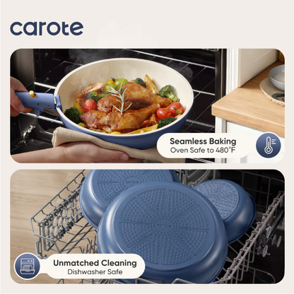 Carote 4 Pcs Nonstick Cookware Sets, Pots and Pans Set with Detachable Handles, Oven Safe, Induction Cookware, Stackable Kitchen Cooking Set, Navy Blue