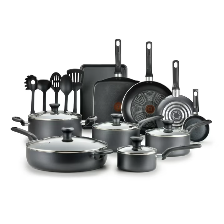 T-fal Easy Care 20 Piece Nonstick Cookware Set, Pots and Pans Set, Dishwasher Safe Kitchen Cookware Set Grey