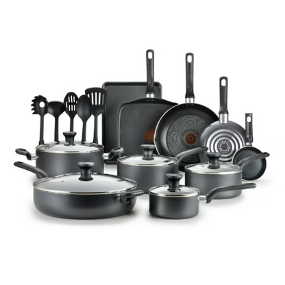 T-fal Easy Care 20 Piece Nonstick Cookware Set, Pots and Pans Set, Dishwasher Safe Kitchen Cookware Set Grey