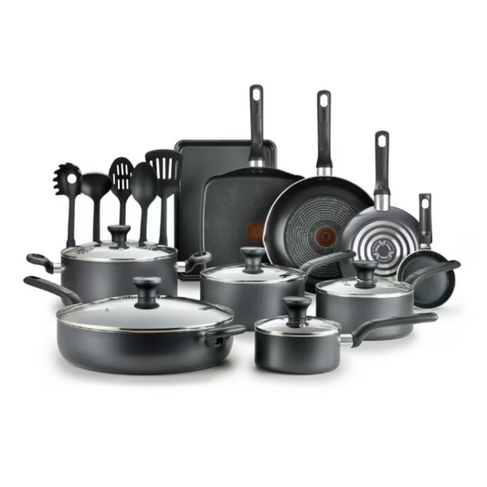 T-fal Easy Care 20 Piece Nonstick Cookware Set, Pots and Pans Set, Dishwasher Safe Kitchen Cookware Set Grey