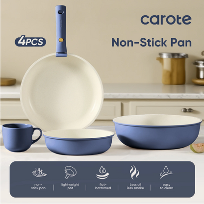 Carote 4 Pcs Nonstick Cookware Sets, Pots and Pans Set with Detachable Handles, Oven Safe, Induction Cookware, Stackable Kitchen Cooking Set, Navy Blue