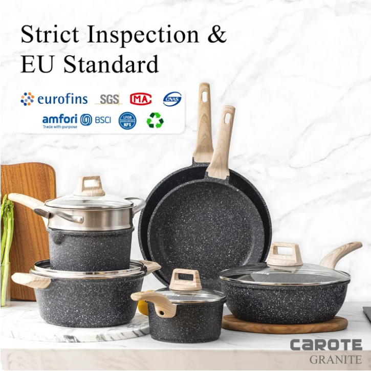 Carote 8 Piece Nonstick Cookware Set Induction Pots and Pans Set Non Stick Kitchen Cookware Black